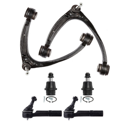 6pc K80669 K80670 ES800223 K6541 Front Upper Control Arms with Ball Joint Outer Tie Rod Kit for GMC Sierra 1500 2007-2013 for Chevy Silverado 1500 2007-2014 for GMC Yukon 2007-2014