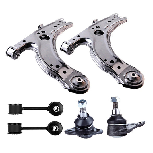 6pc K640176 K90355 K90357 K90715 Front Lower Control Arm with Ball Joints and Front Sway Bar Links for VW Jetta 2001 2002 2003 2004 2005 for VW BEETLE GOLF 2003 -2006