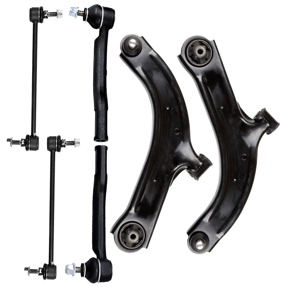 6pc K620566 K620567 ES800248 ES800249 K750098 Front Lower Control Arms Sway Bar Outer Tie rod for Nissan Versa 2007 2008 2009 2010 2011 2012 for Nissan Cube 2009 - 2014