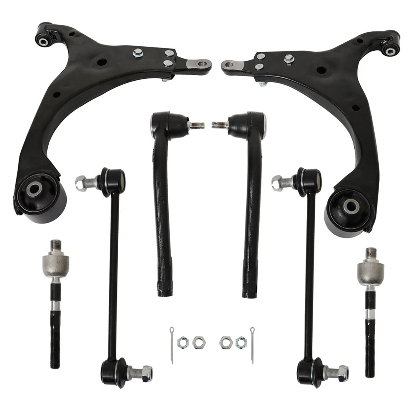 8pc K641580 K641581 ES800229 ES800230 EV800228 K750032 Front Lower Control Arm with Tie Rods Sway Bars for Hyundai Elantra 2.0L 2007 2008 2009 2010 2011 2012