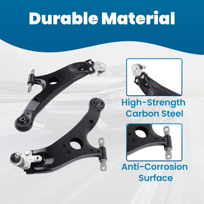 4pc K622036 K622035 K750574 Front Lower Control Arms with Ball Joint and Sway Bars for Toyota Sienna 2011 2012 2013 2014 2015 2016 2017 2018 2019 2020