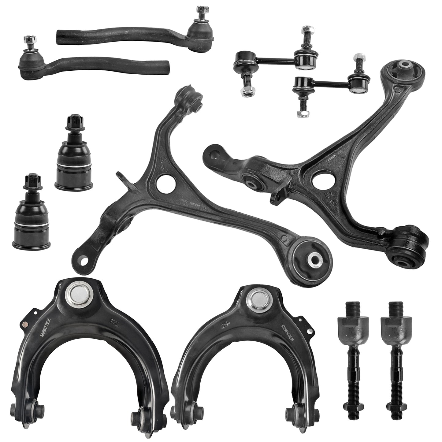 12pc K620616 K620617 K640289 K640290 K80228 EV80210 ES80288 ES80287 K90456 K90457 Lower Upper Control Arm Tie Rod Suspension Kit 2003-2007 for Honda Accord 2003-2007
