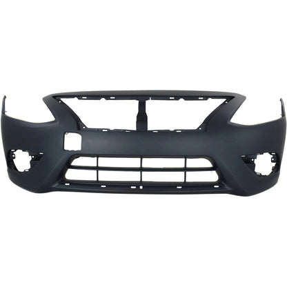 Primed Front Bumper Cover FBM229KM1J NI1000300 Replacement For Nissan Versa 2015 2016 2017 2018 with Chrome Insert Holes Primed