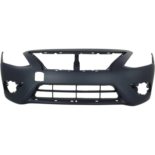 Primed Front Bumper Cover FBM229KM1J NI1000300 Replacement For Nissan Versa 2015 2016 2017 2018 with Chrome Insert Holes Primed