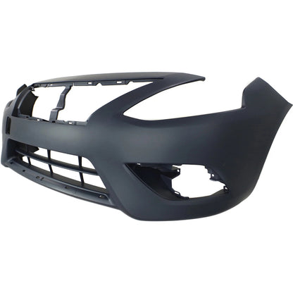 Primed Front Bumper Cover FBM229KM1J NI1000300 Replacement For Nissan Versa 2015 2016 2017 2018 with Chrome Insert Holes Primed