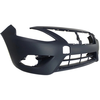 Primed Front Bumper Cover FBM229KM1J NI1000300 Replacement For Nissan Versa 2015 2016 2017 2018 with Chrome Insert Holes Primed