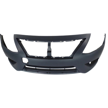 Primed Front Bumper Cover FBM229KM1J NI1000300 Replacement For Nissan Versa 2015 2016 2017 2018 with Chrome Insert Holes Primed